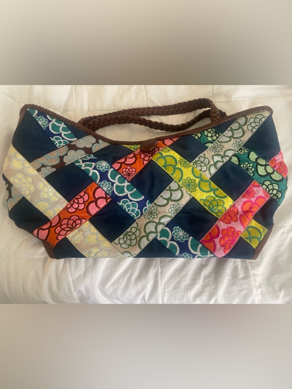Colorblock Floral Woven Shoulder Bag - Multi
